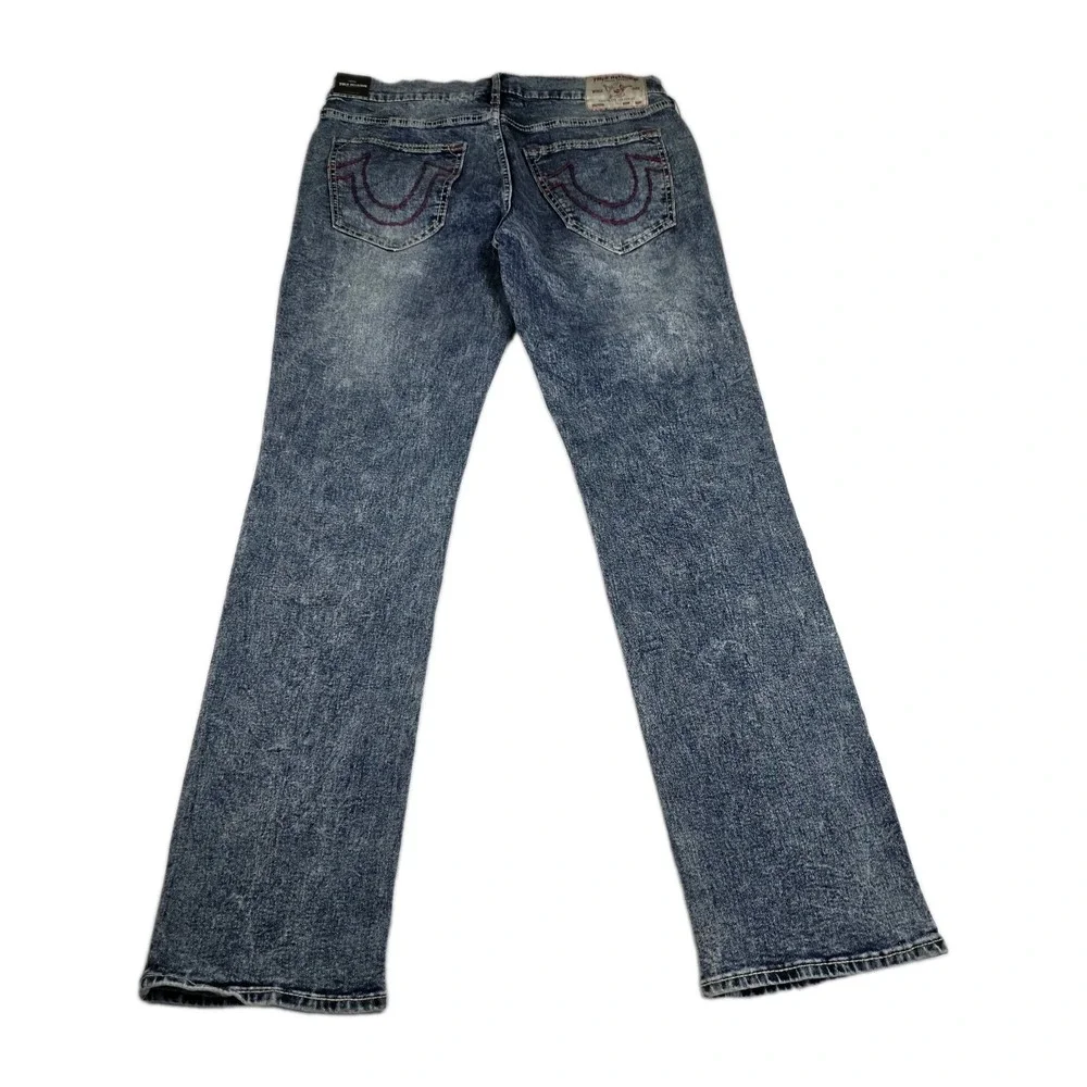 True Religion Jeans Mens 34 Ricky Big T Relaxed Straight Medium Aventurine Blue